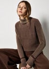 Roll Neck Ribbed Stonewashed Jumper, Brown, large