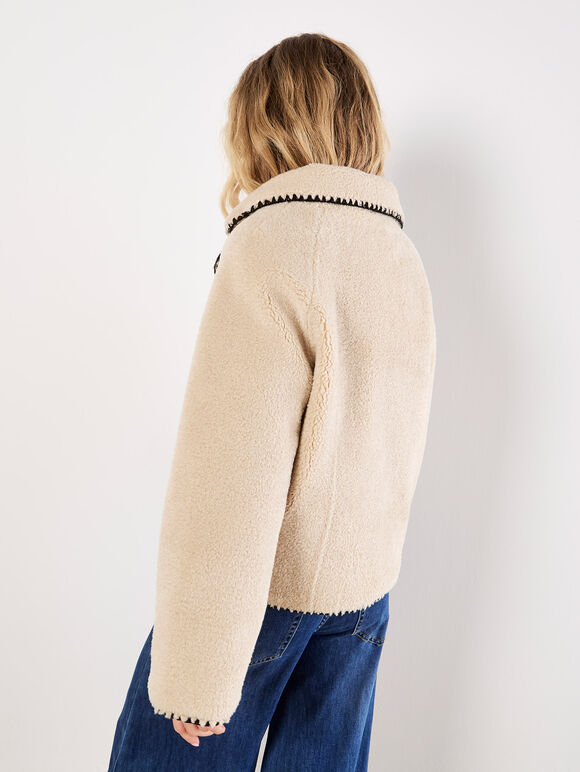 Blanket Stitch Teddy Borg Jacket, Stone, large
