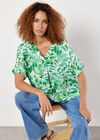 Tropical Leaf Print Pleat Top, Cream, large