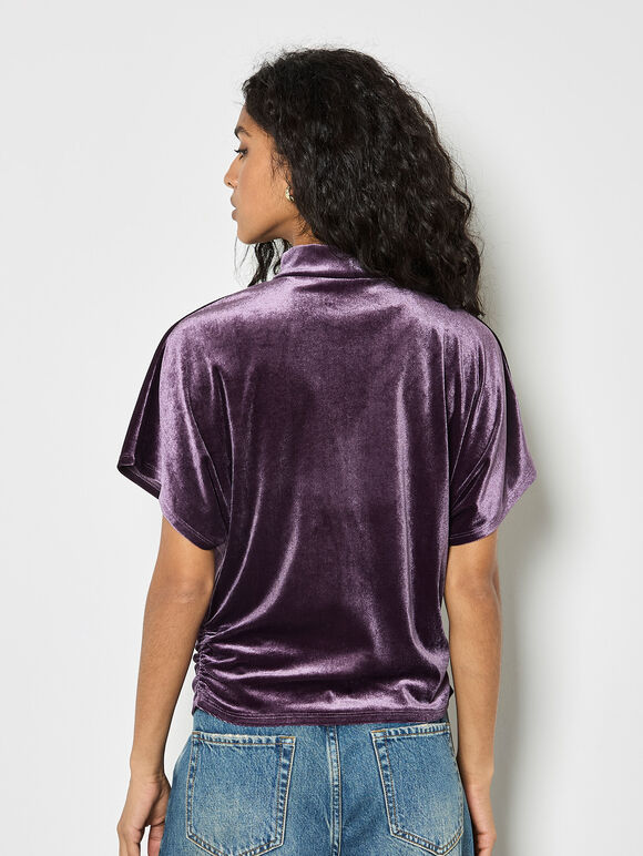 Velvet Ruched Side Top, Purple, large