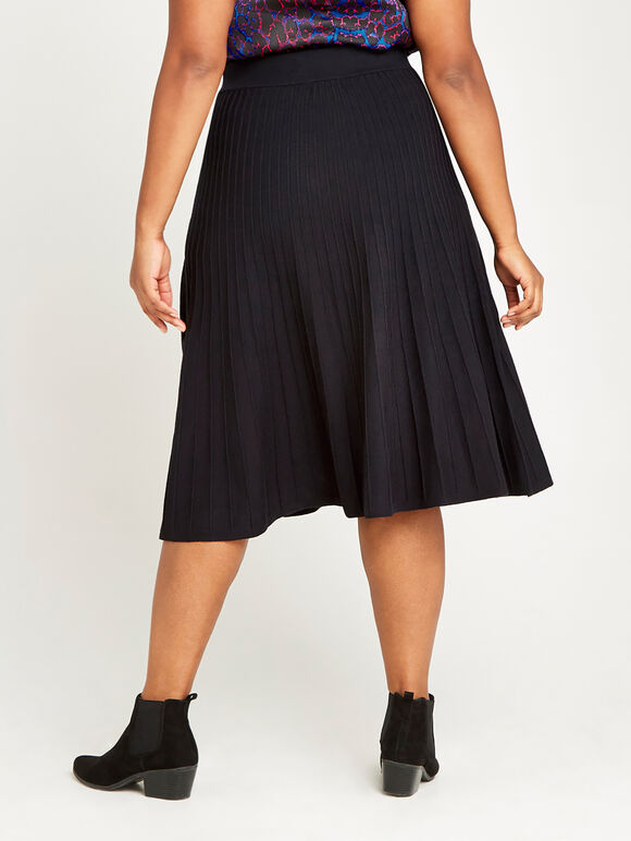 Knit Pleated Midi Skirt+, Black, large