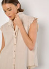 Ruffle Sleeve Soft Slub Blouse, Stone, large