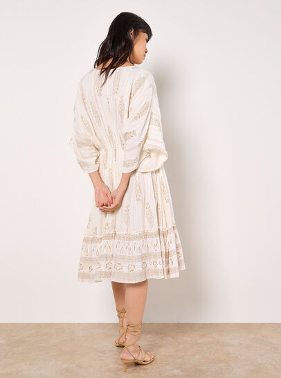 Gold Foil Paisley Midi Dress