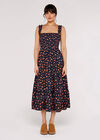 Ditsy Smocked Midi Dress, Navy, large