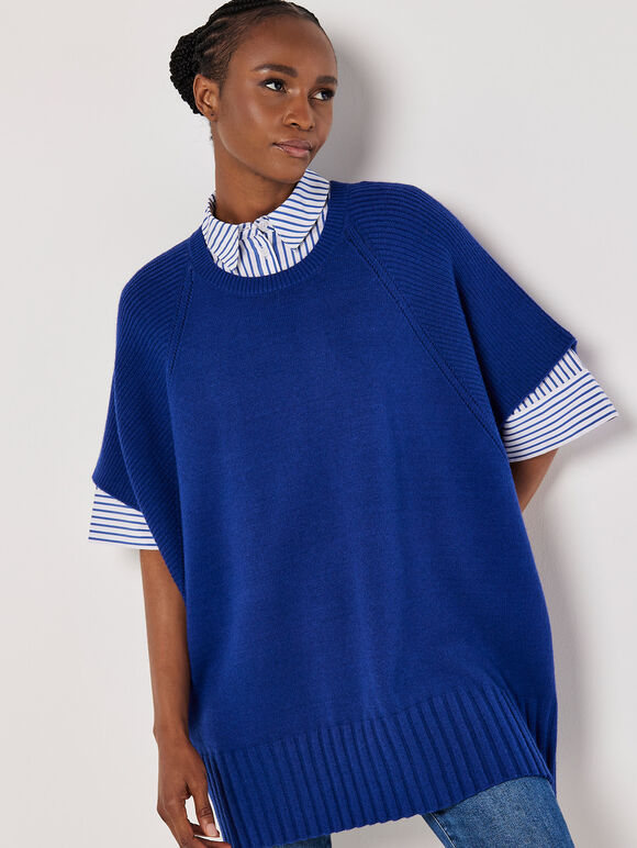 Oversized Poncho Jumper, Blue, large