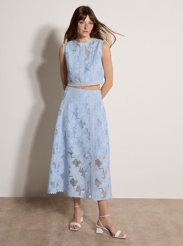 Floral Mesh Lace Crop Top, Sky Blue, large