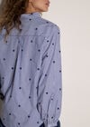 Heart Embroidered Stripe Cotton Shirt, Blue, large