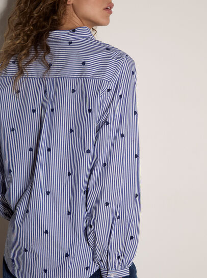 Heart Embroidered Stripe Cotton Shirt
