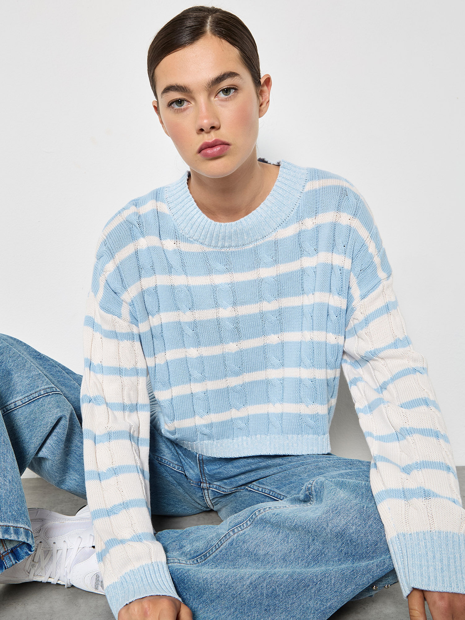 Contrast Stripe Cropped Jumper | Apricot Clothing