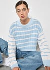 Contrast Stripe Cropped Jumper, Sky Blue, large