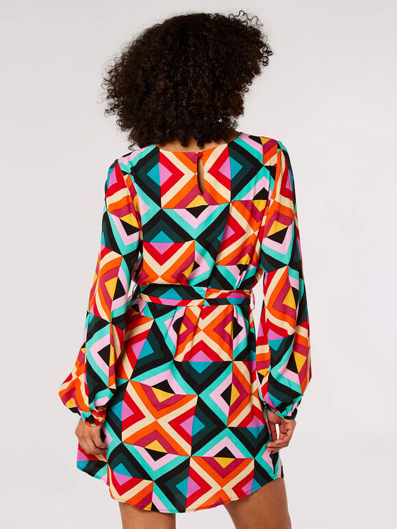 Retro Geometric Mini Dress, Aqua - Turquoise, large