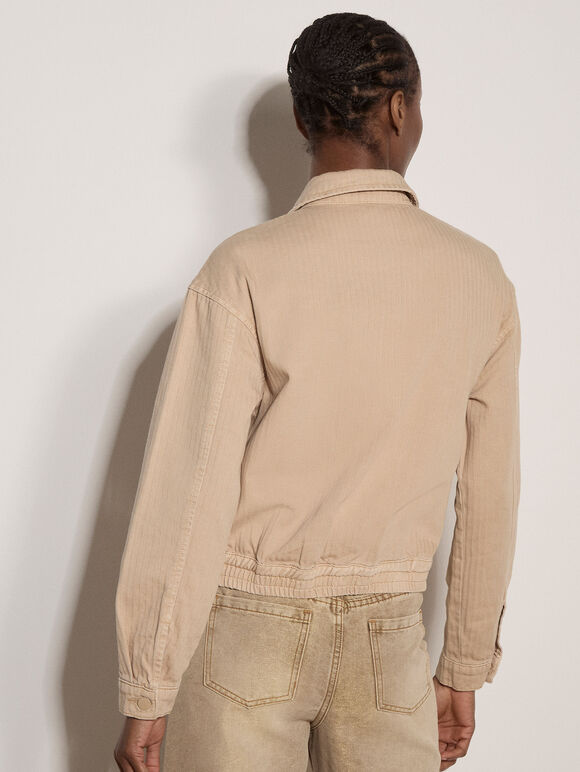 Herringbone Cotton Bomber Jacket , Stone, large
