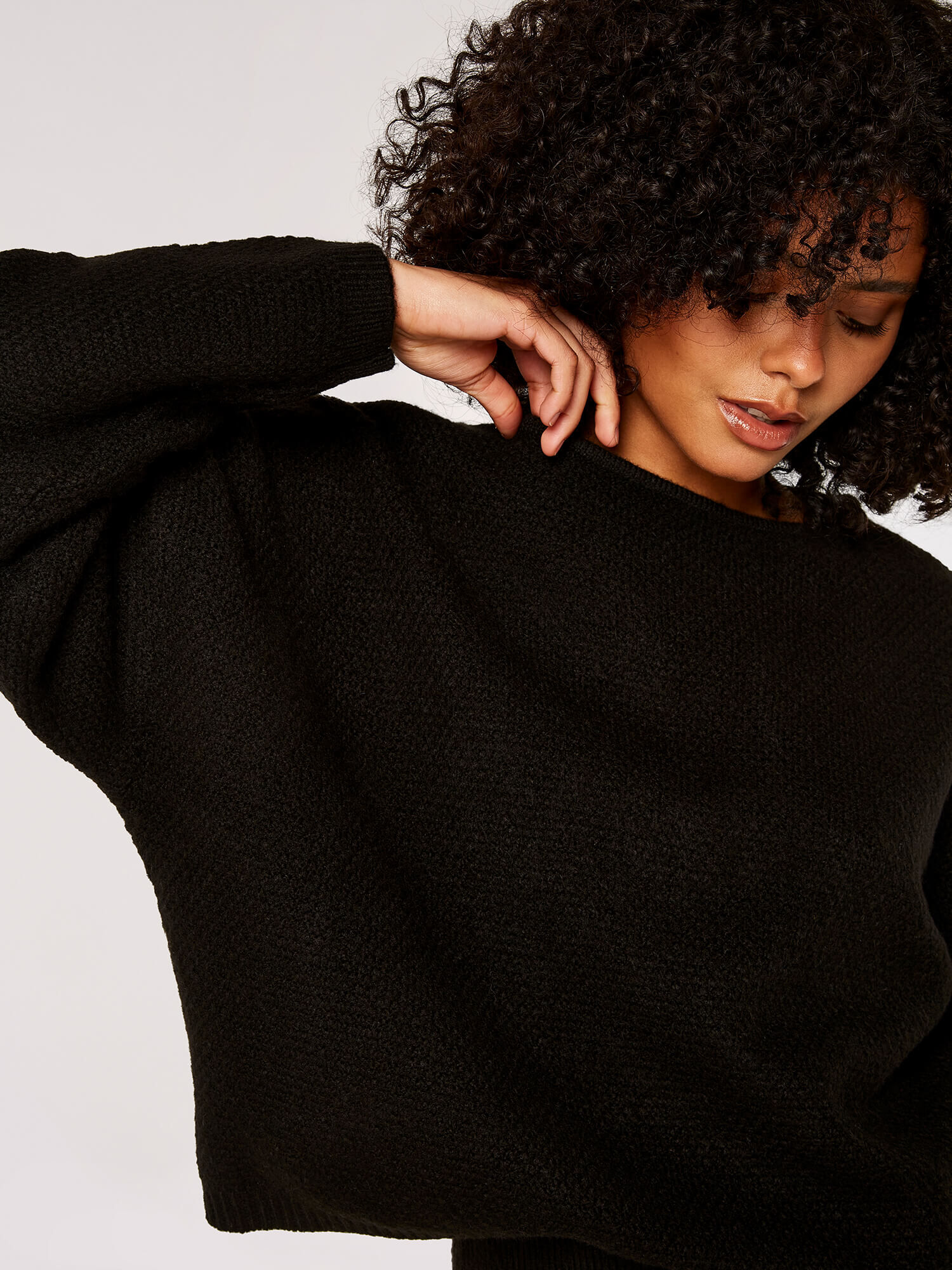 Oversized Batwing Boucle Jumper