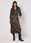 Textured Satin Zebra Midi Dress, Khaki, large