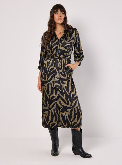 Textured Satin Zebra Midi Dress