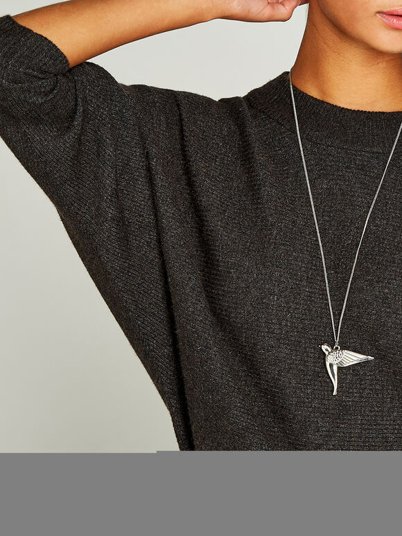 Ribbed Batwing Jumper, Dark Grey - Charcoal, large