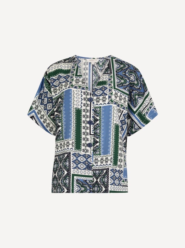 Folk Patchwork Blouse, Blue, large