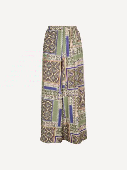Folk Patchwork Wide Leg Trousers