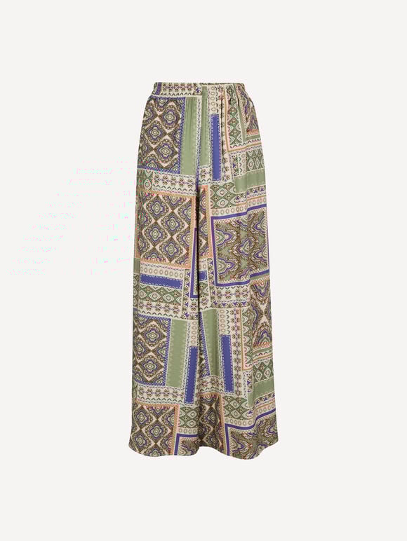 Folk Patchwork Wide Leg Trousers, Stone, large