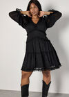 Curve Jacquard Star Chiffon Mini Dress, Black, large