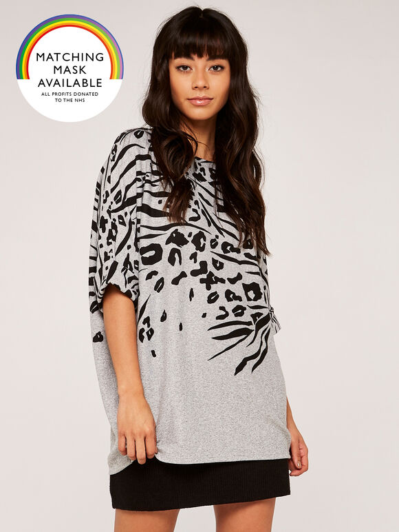 Leopard And Zebra Batwing Top, Grey, large