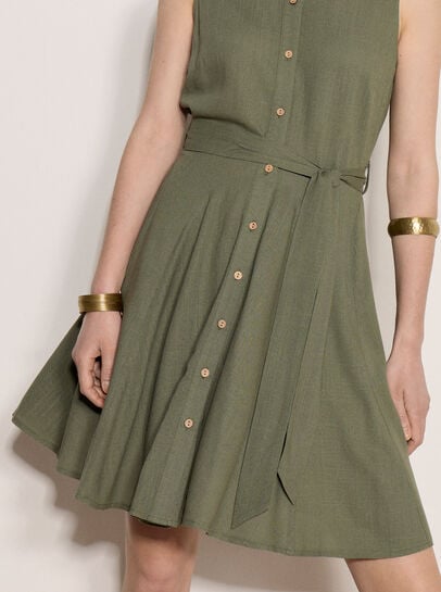 Linen Blend Shirt Mini Dress