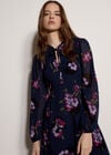 Floral Print Chiffon Midi Dress, Navy, large