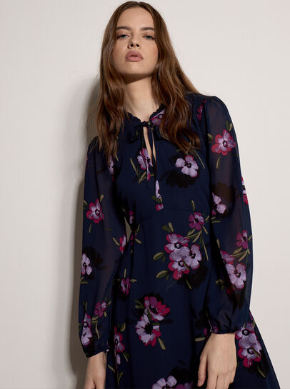 Floral Print Chiffon Midi Dress