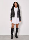 Faux Leather Biker Jacket, Black, large