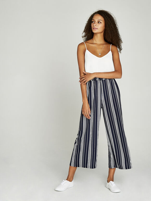 Navy Random Spaced Stripes Culottes, Navy, large