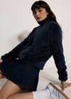 Fleece Cardigan, Navy, large