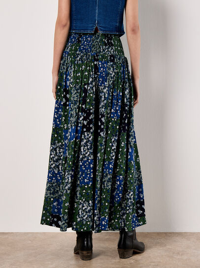 Floral Patchwork Crinkle Wide-Leg Trousers