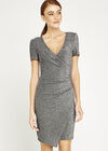 Ruched Bodycon Wrap Dress, Light Grey / Silver, large