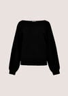 Ribbed Knit Batwing Jumper, Black, large