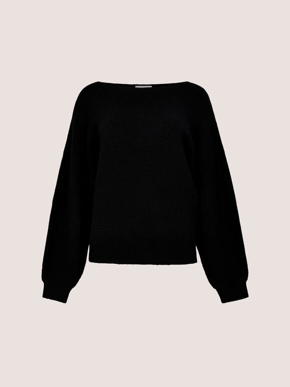 Ribbed Knit Batwing Jumper, Black, large