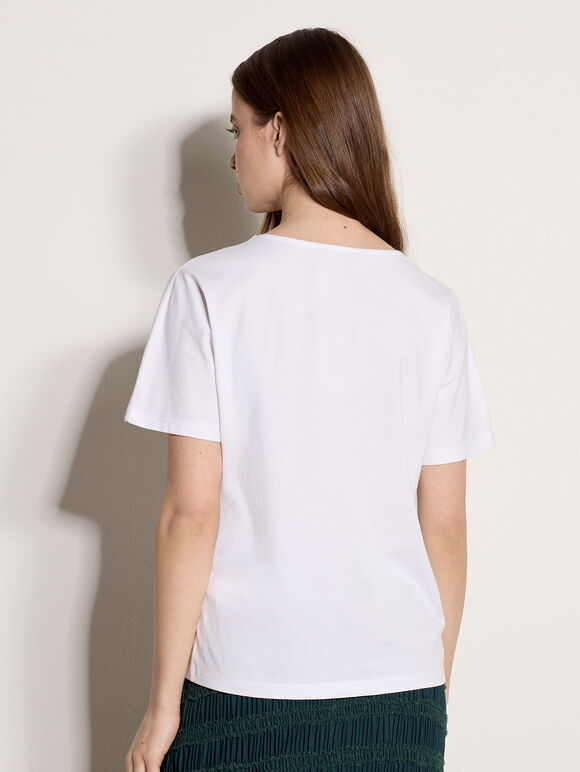 Floral Embroidered Cotton T-Shirt, White, large