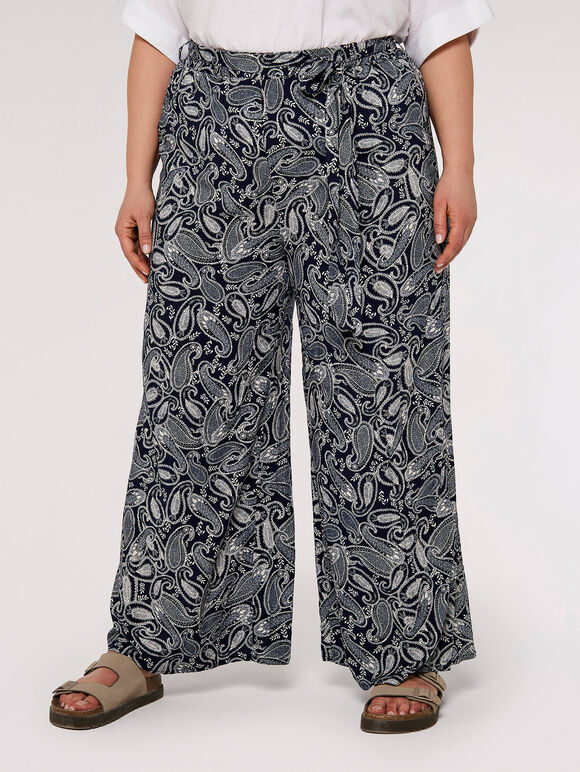 Curve Paisley Palazzo Trouser, Navy, large