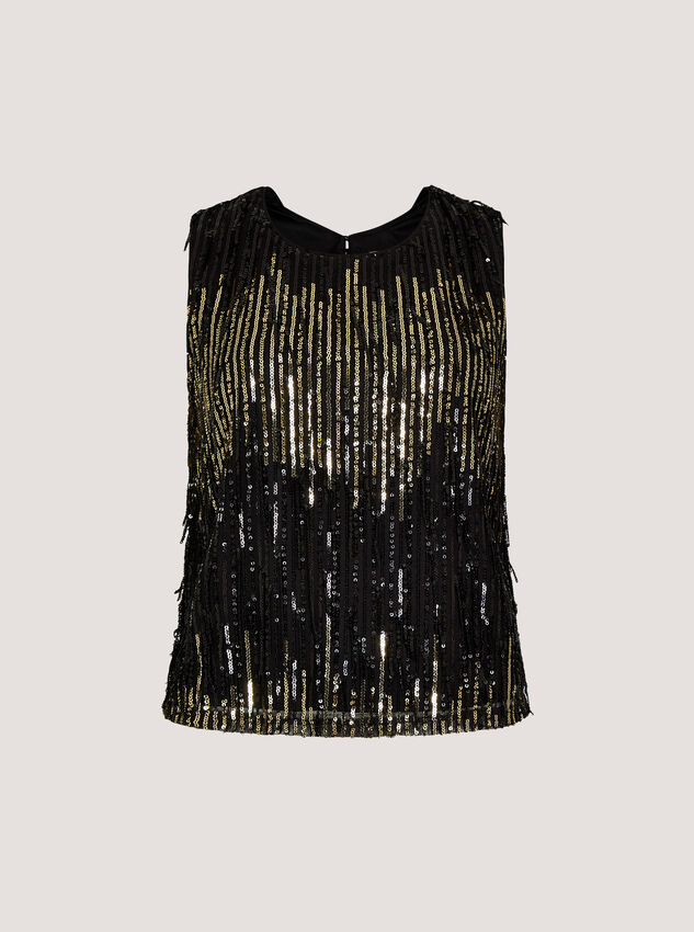 Sequin Fringe Top, Black, large