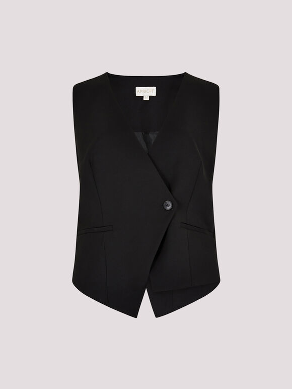 Tailored Asymmetric Waistcoat, Black, large