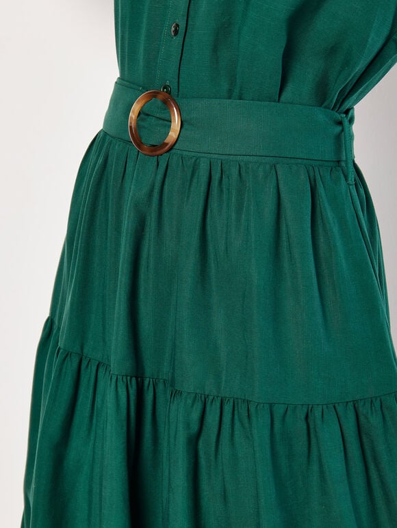 Belted Tiered Maxi Skirt, Green, large