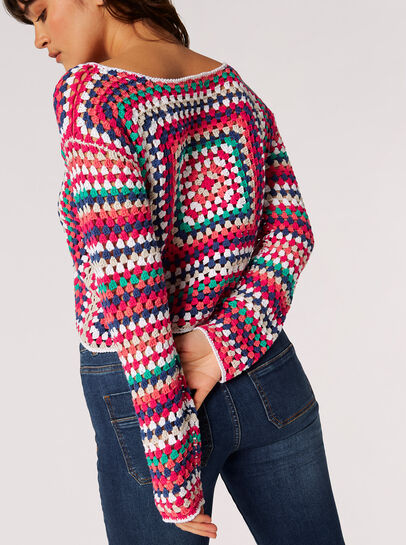 Cotton Cropped Crochet Squares Top
