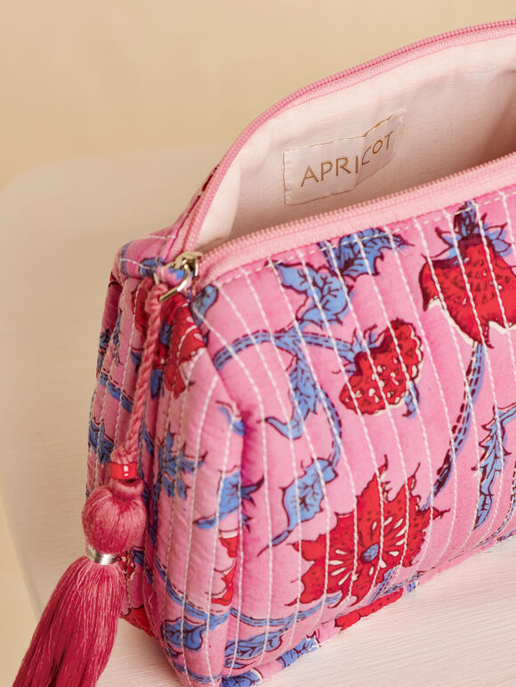 Floral Quilted Pouch, Pink, large