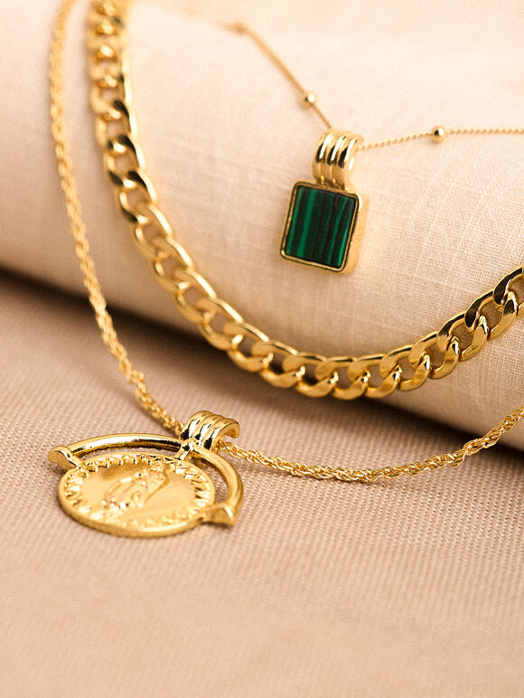 24K Gold Plated Layered Coin Necklace, Gold, large