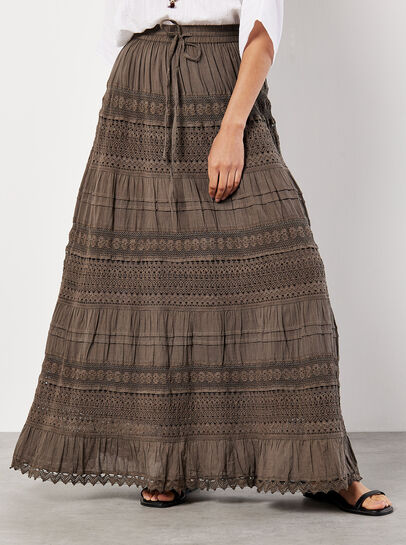 Cotton Crochet Lace Tiered Maxi Skirt