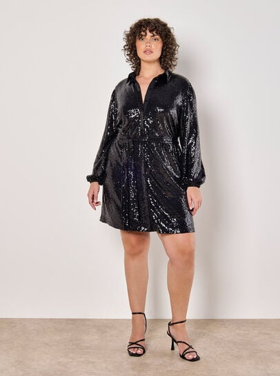 Curve Sequin Shirt Mini Dress