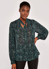 Leopard Pussybow Blouse, Green, large