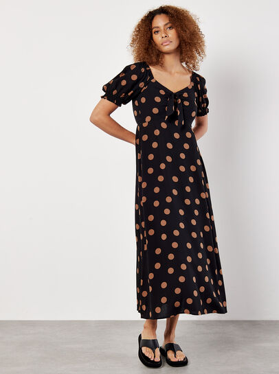 Polka Dot Bow Detail Midi Dress