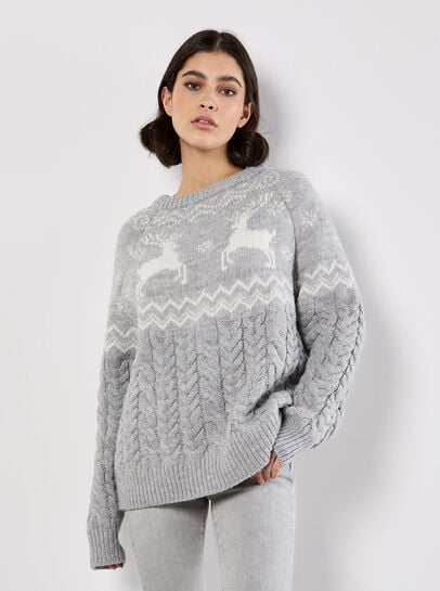 Reindeer Chunky Cable Knit Jumper