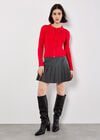 Zip Through Ribbed Knit Cardigan, Red, large