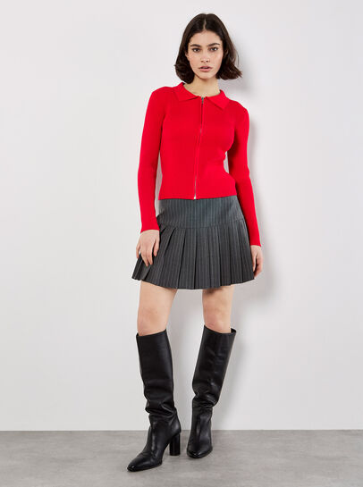 Zip Through Ribbed Knit Cardigan